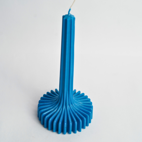 Blue Sculptural Ribbed Pillar Candle