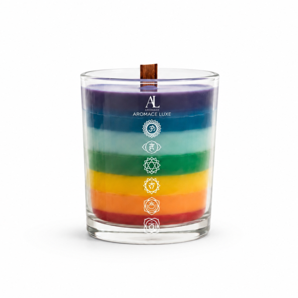 7 Chakra Wooden Wick Candle