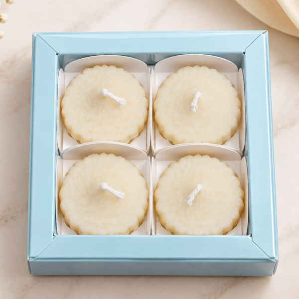 Aromace Luxe Modak Candle Box – Set of 4 Decorative Floral Scented Candles | Premium Festive Gift Box for Ganesh Chaturthi & Diwali Gifting