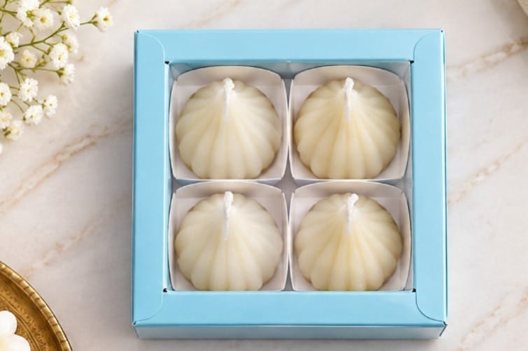 Aromace Luxe Modak Candle Box – Set of 4 Decorative Floral Scented Candles | Premium Festive Gift Box for Ganesh Chaturthi & Diwali Gifting - Image 4