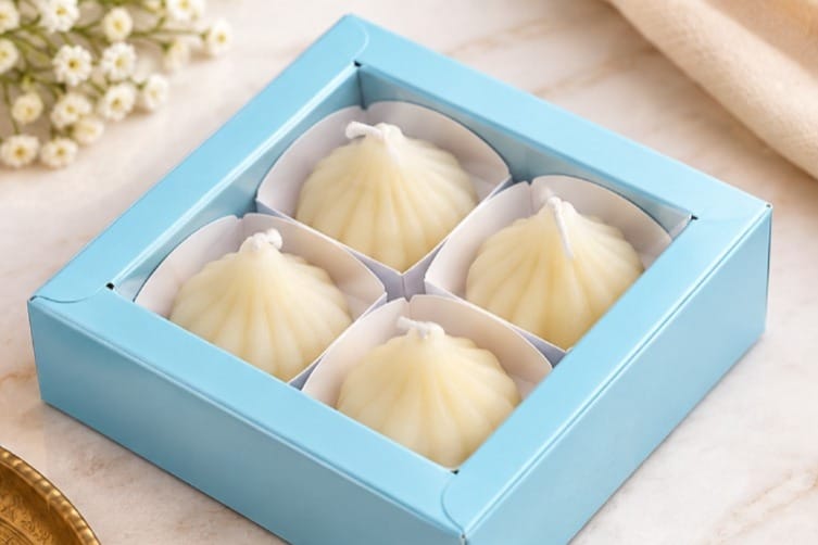 Aromace Luxe Modak Candle Box – Set of 4 Decorative Floral Scented Candles | Premium Festive Gift Box for Ganesh Chaturthi & Diwali Gifting - Image 3