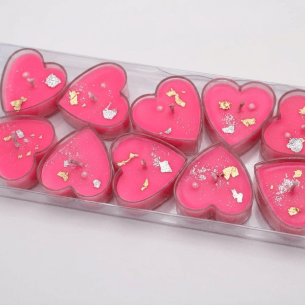 Pink Heart Shaped Tealight Candles – Pack of 10