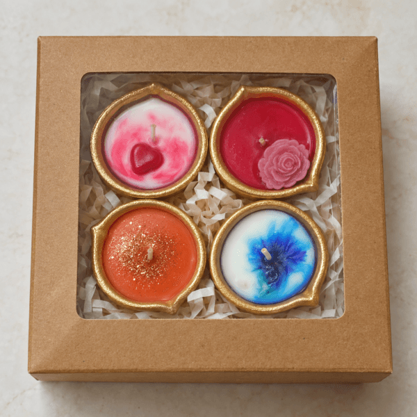 Luxury 4-Piece Decorative Diya Candle Gift Box